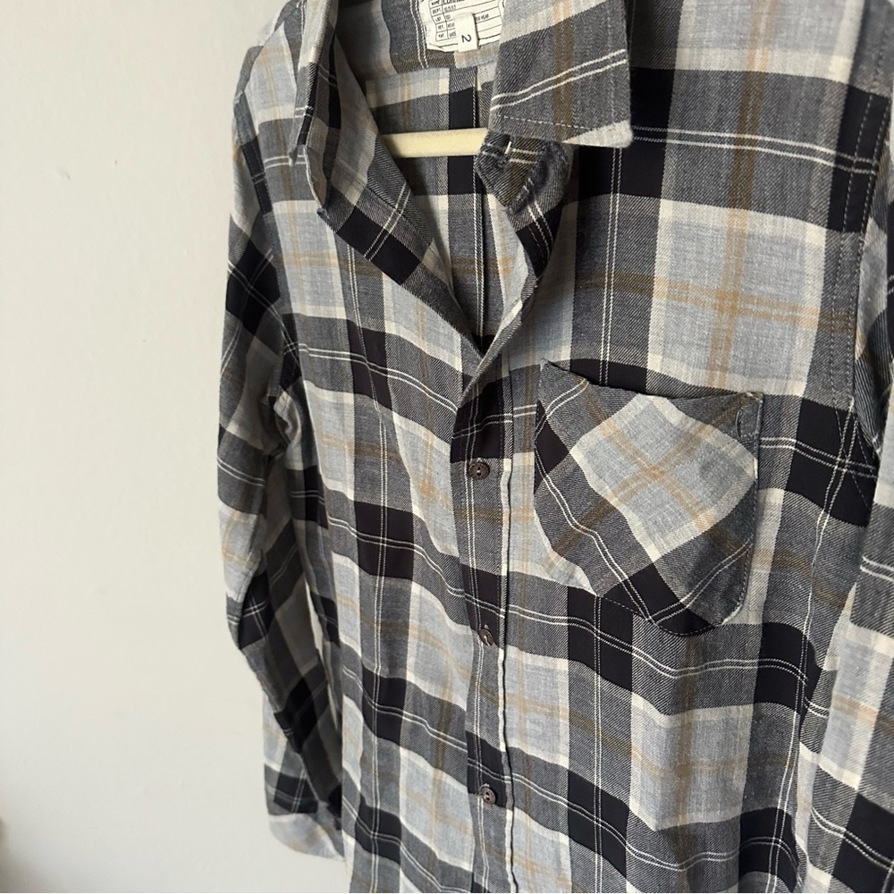 Current/Elliott Black and Gray Casual Button Down flannel Shirt size 2 Western - Picture 8 of 10